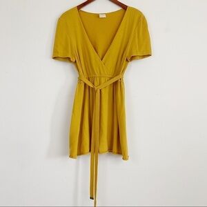 VALENTINO Roma 100% Wool mustard yellow v-neck mini dress